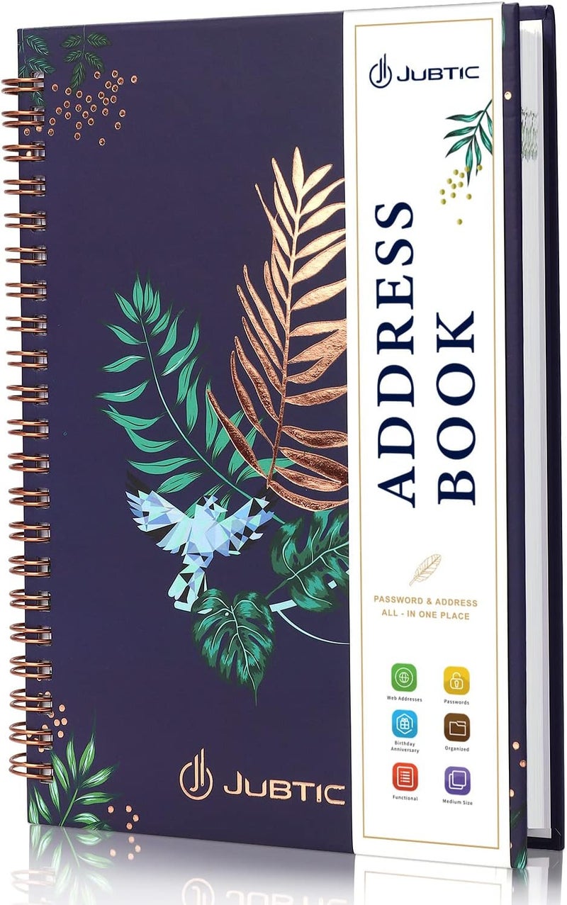 JUBTIC Hardcover Address Book with Alphabetical Tabs, Spiral Bound Address Book with Refillable Pages Medium Telephone book incl. Address, Password, Contact, Tel, Email, Important Date for Home Office - Image 1